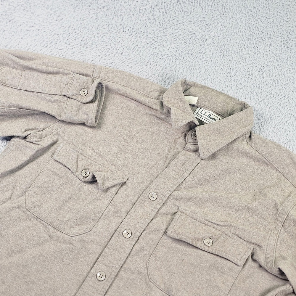 Vintage L.L.Bean Shirt Mens Medium Beige Flannel Long Sleeve Button Front‎ USA